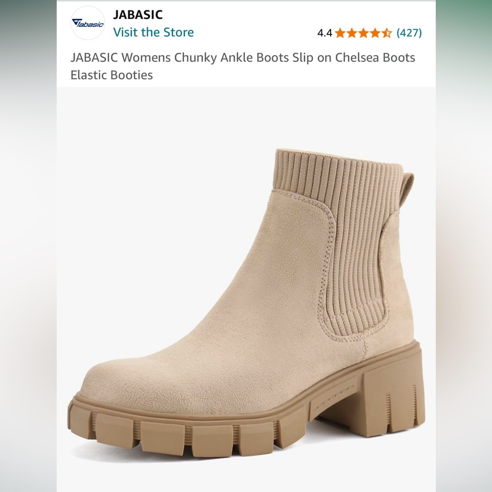 NWOT JABASIC Womens Chunky Ankle Boots Slip on Chelsea Boots Elastic Booties
